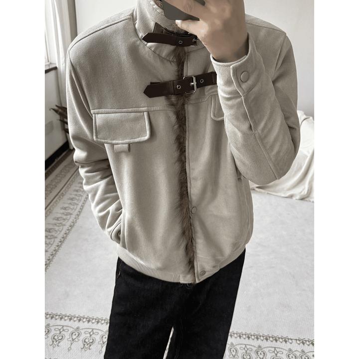 FANGWANG美式毛毛拼接立领加绒棉衣甜酷宽松休闲短外套情侣夹克