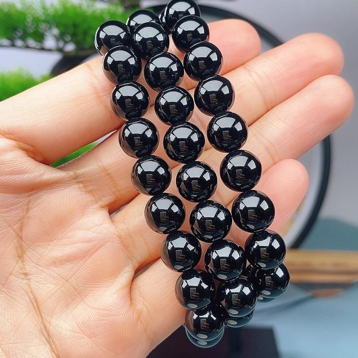 天然黑玛瑙多圈手链男女三圈多层手串 天然玉石 情绪稳定情侣手链