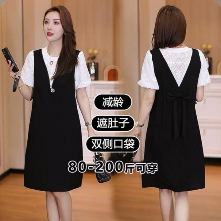 时尚连衣裙女2025夏季新款洋气减龄显瘦百搭假两件中长款A字裙潮