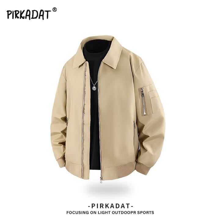 Pirkadat秋季新款翻领工装夹克男美式复古潮流休闲宽松百搭外套男