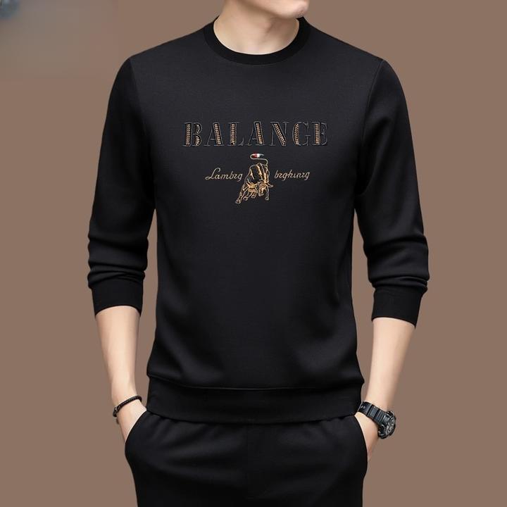 费维莫尔春秋男士卫衣高端2025新款圆领刺绣男士时尚长袖t恤上衣