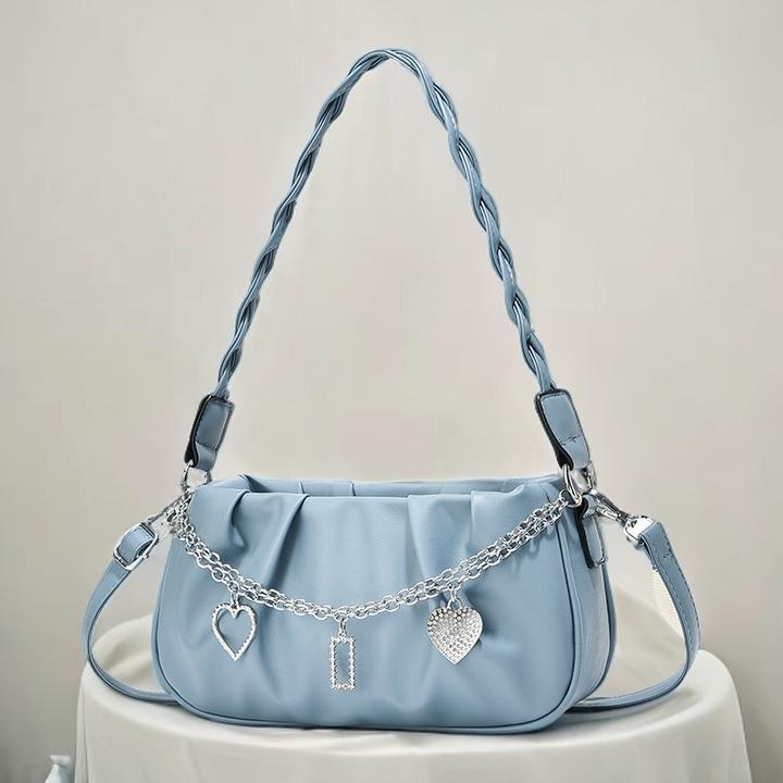 褶皱云朵纯色腋下女包拉链简约洋气小方包韩版手提法棍包单肩包