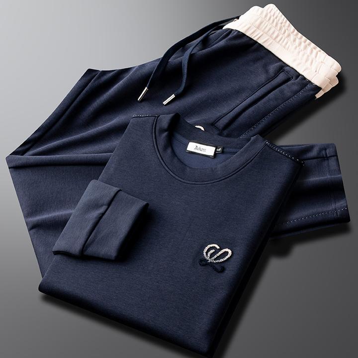 路茨梅帕莫代尔精致印花休闲运动套装男士秋冬新款舒适修身两件套