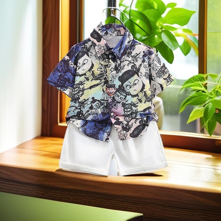 男童套装哪吒童装2025新款夏季儿童炸街短袖衬衫痞帅洋气衣服酷潮