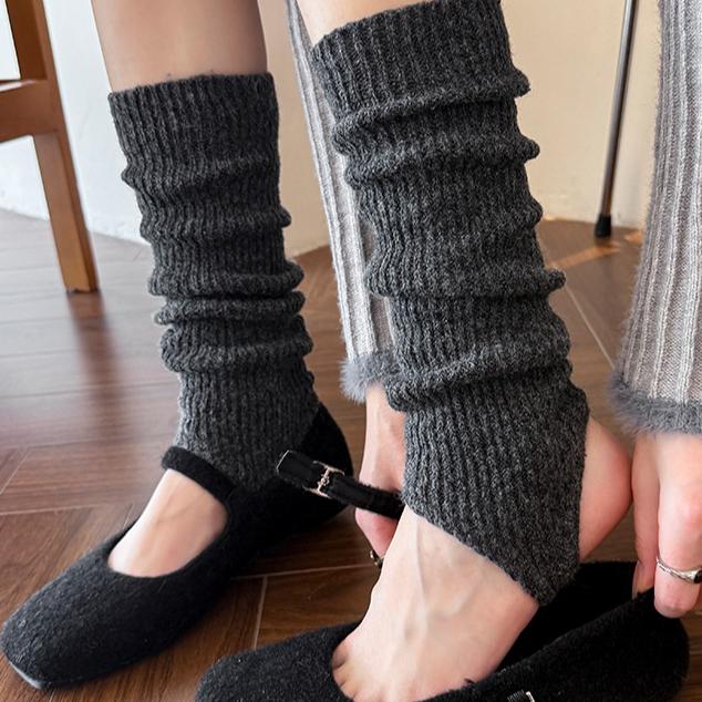 灰色踩脚袜套女秋冬针织jk小腿袜腿套春秋保暖堆堆袜白色中筒袜子