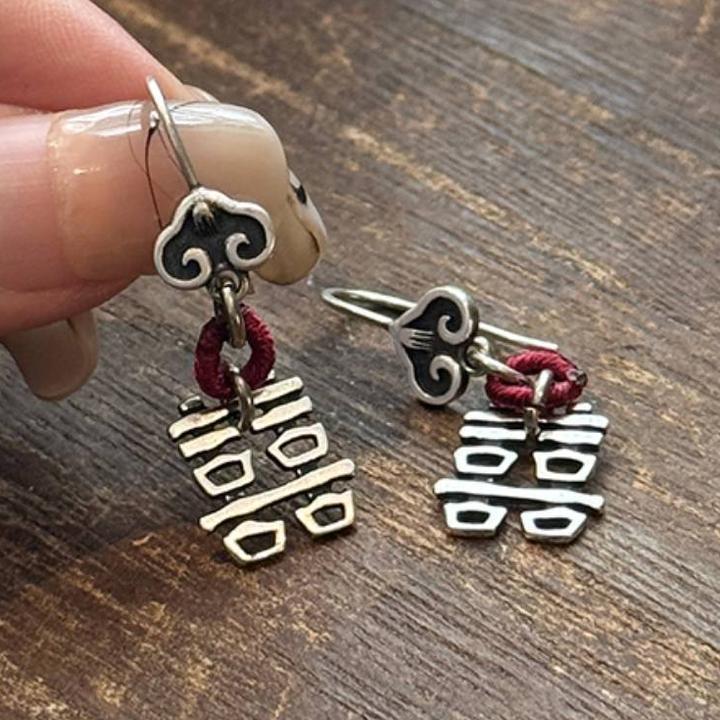 铜合金耳饰 复古双喜祥云银色耳钩女民族风国潮做旧耳环小众百搭