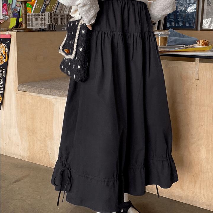 特大码设计感胖mm裙摆抽绳a字半身裙女2025新款夏松紧腰长款伞裙