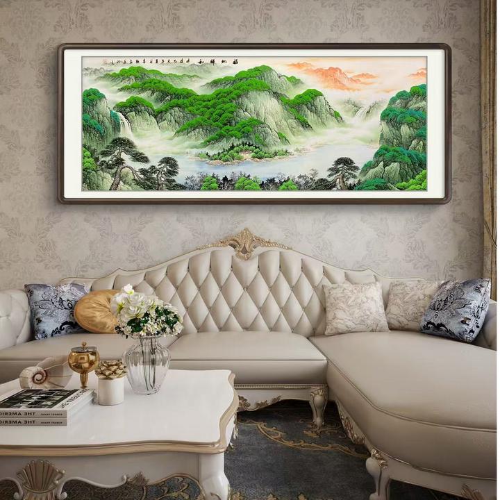 《福地祥和》纯手绘六尺青绿山水客厅办公室国画挂画作品文玩探宝