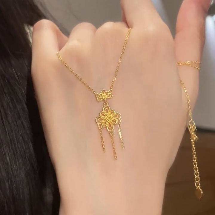 铜合金项链 新中式中国结流苏项链复古轻奢气质高级感精致锁骨链