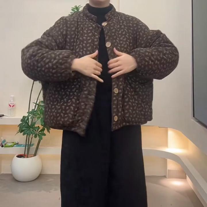 棉衣常规款不起球短款女休闲百搭冬装棉服印花保暖加绒加厚外套