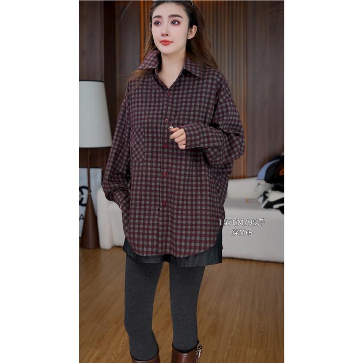 3782#新款时尚高级感重工格子设计款长袖气质衬衫【售】