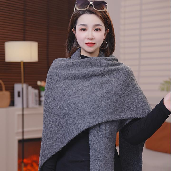 2025秋冬新款含羊毛保暖三角围巾办公室韩版女护颈外搭大号披肩