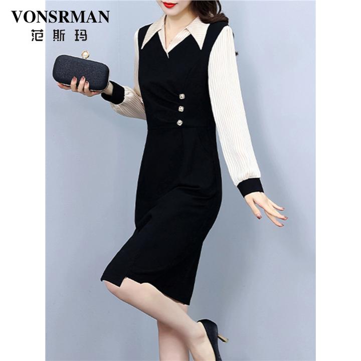 VONSRMAN连衣裙子女士装春季2025年新款小个子显瘦a字气质连衣裙