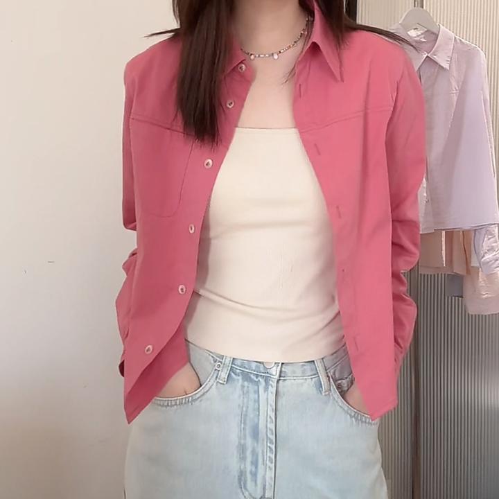 时尚休闲百搭翻领纯色小众衬衫女2025新款春季设计感气质长袖衬衣