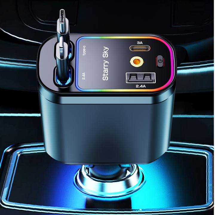 车载超级快充一拖四伸缩线120点烟器瓦快速点烟器车载充电器