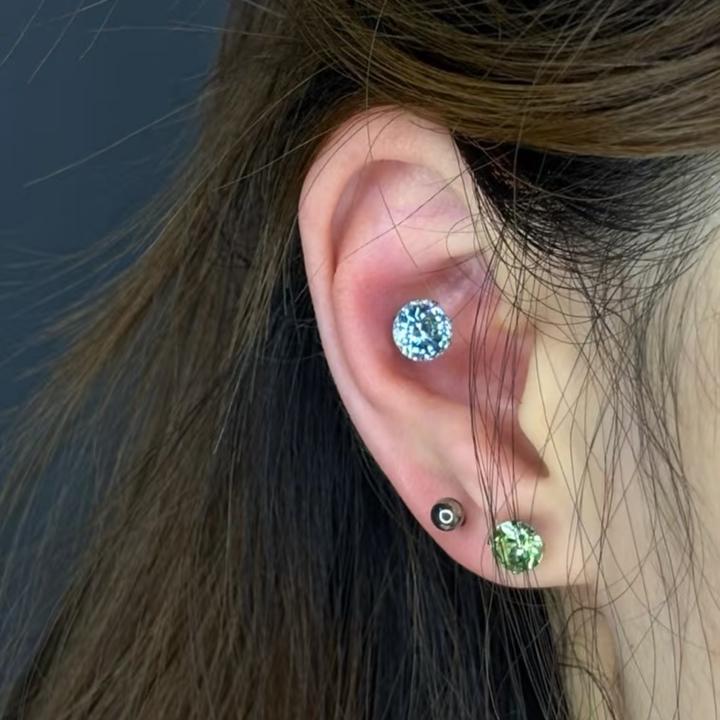 clime king 钛钢耳饰 8mm爆闪华子耳骨钉小众耳蜗钉钛钢防敏耳钉