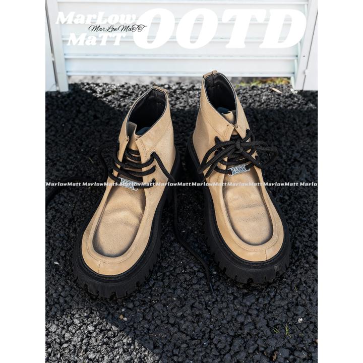 MarlowMatt老钱风高帮袋鼠鞋潮流百搭休闲厚底增高防滑耐磨马丁靴