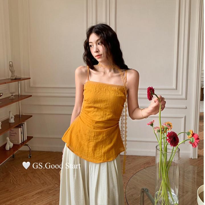 夏季气质简约收腰多色吊带背心女(配飘带)