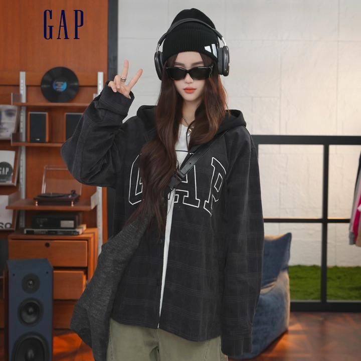 【成毅代言】Gap男装秋季新款logo格纹灯芯绒休闲夹克791861