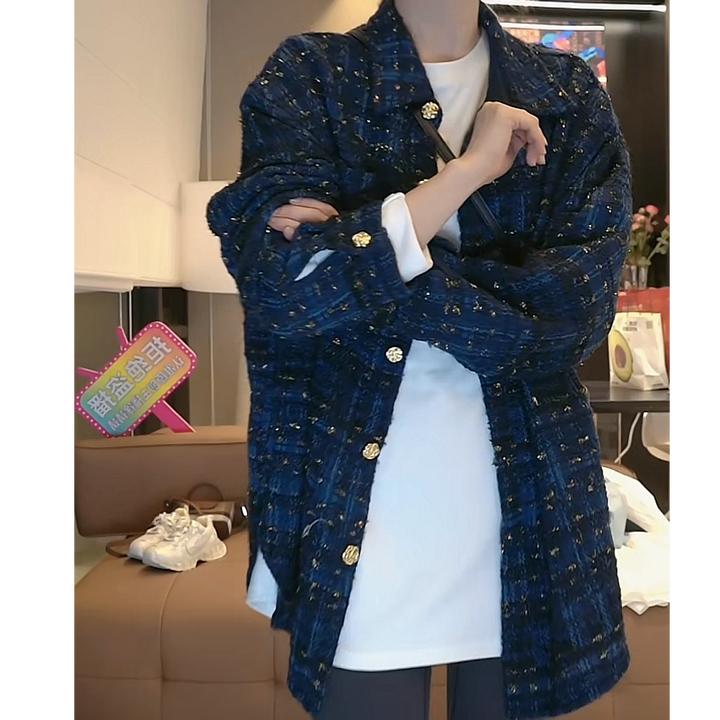 小香风复古格纹百搭单排扣开衫外套女2025新款春季时尚设计感衬衣