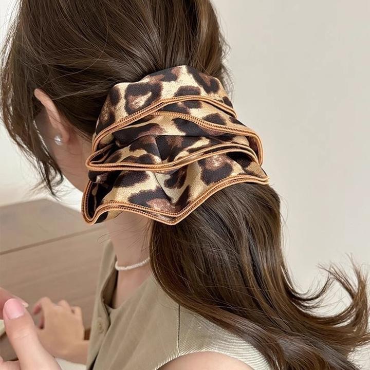 简约甜酷低双层豹纹大肠发圈女韩发辣妹复古马尾发绳设计感头绳系