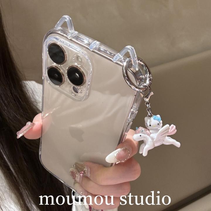 透明猫耳朵飞马kt猫挂件适用苹果16手机壳15promax小众14少女心13