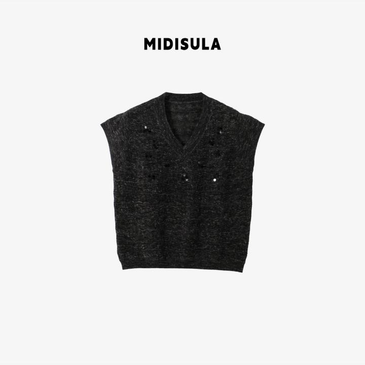 MDSL·时尚简约百搭无袖v领亮片上衣01661