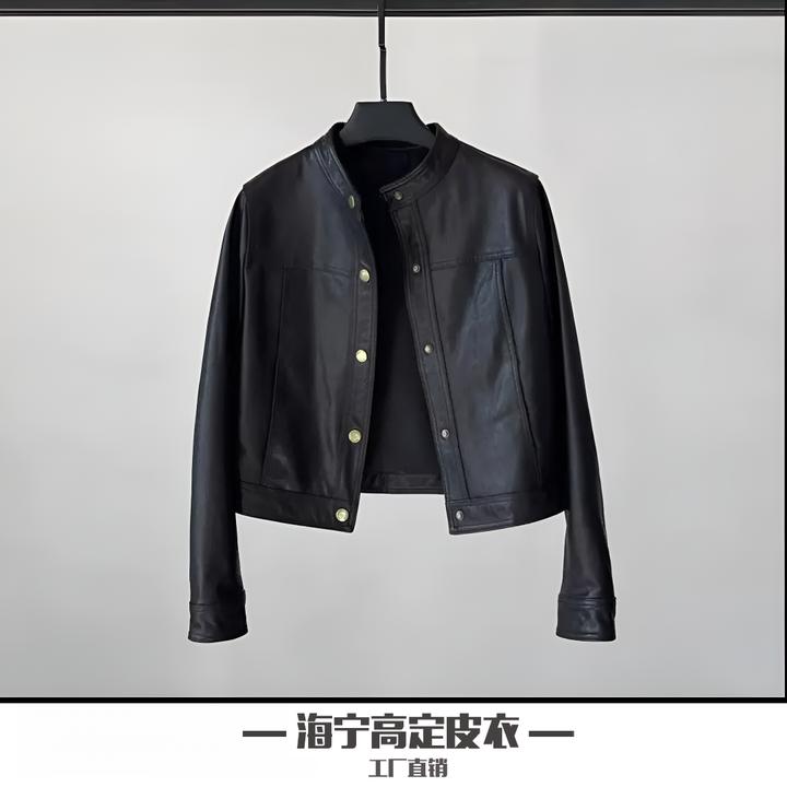 【绵羊皮加棉加厚】海宁秋冬女短款机车服皮衣女减龄立领皮夹克外套