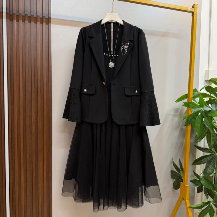 早秋新款时尚气质西服外套吊带连衣裙两件套套装