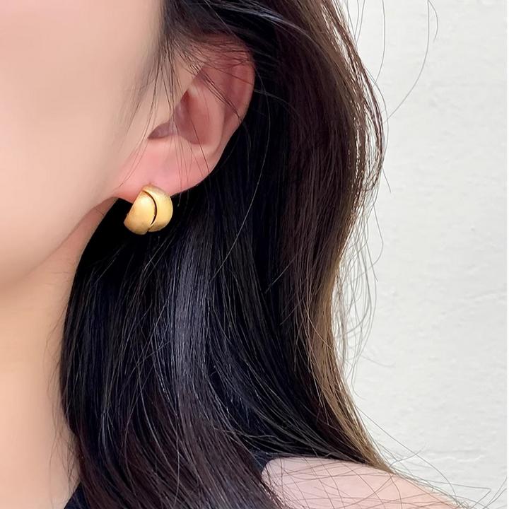 铜合金耳饰 双层拉丝金色耳钉女2025新款小众设计感百搭耳饰