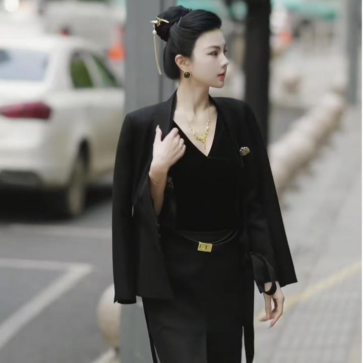 魏元高定/轻奢气质修身显瘦无领设计职场上衣-0952