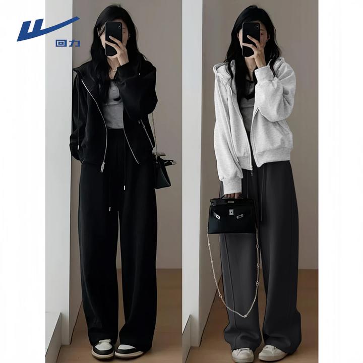 回力运动套装女2025新款春秋连帽短卫衣窄版阔腿裤小个子两件套X