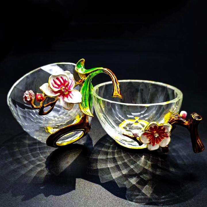 【七月专属】K9水晶梅兰竹菊桌面摆件茶杯水杯客厅展柜咖啡杯