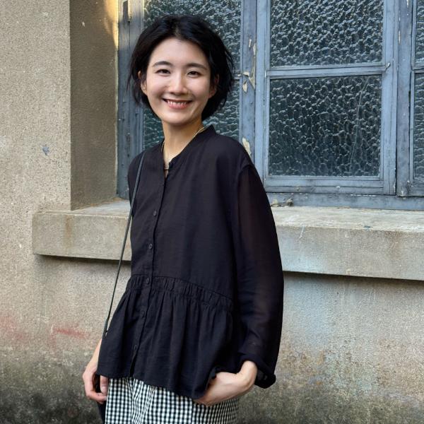 LANGQING 黑色长袖防晒棉麻时尚舒适上衣45107#