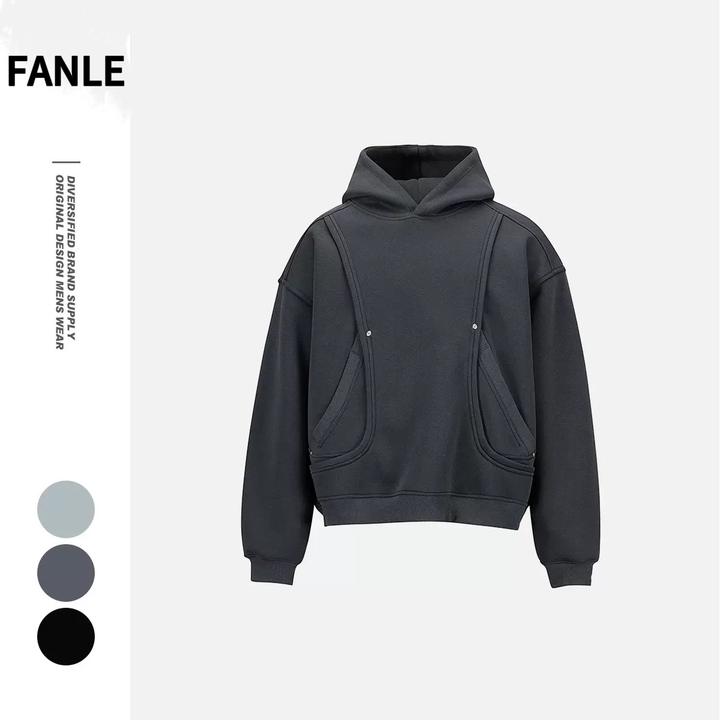 FANLE秋冬小众潮牌设计感新款元素加绒连帽卫衣男生宽松长袖帽衫