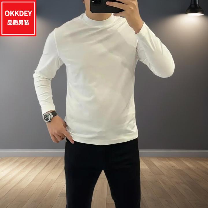 秋冬新款男士高品质长袖t恤百搭衣服潮牌修身打底衫轻奢痞帅男装