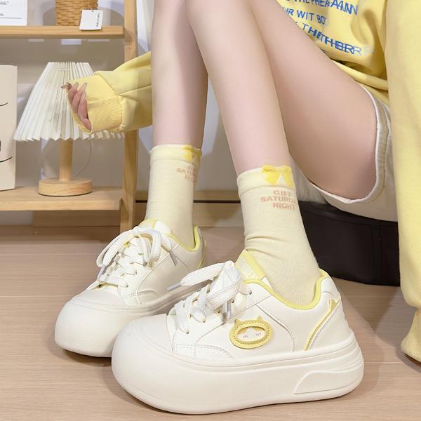 人本多巴胺可爱小白鞋女2025秋季新款卡通百搭厚底休闲学生板鞋女