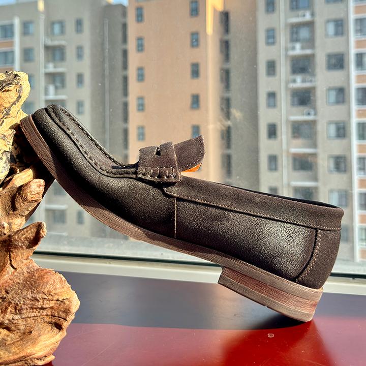 复古慵懒风真皮乐福鞋男浅口反绒牛皮套脚懒人鞋软皮软底休闲皮鞋