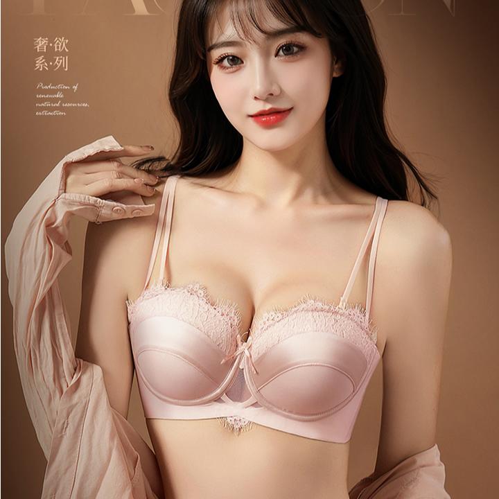 维密性感蕾丝聚拢内衣女小胸上托防下垂无钢圈女士文胸细带内衣