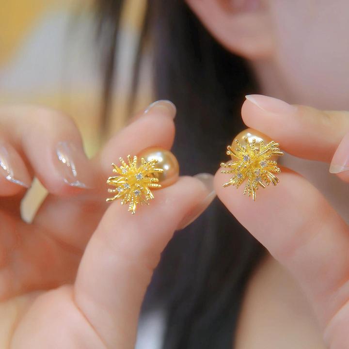 铜合金耳饰 2025爆款金色蒲公英一款多带烟花耳钉轻奢耳环耳饰女