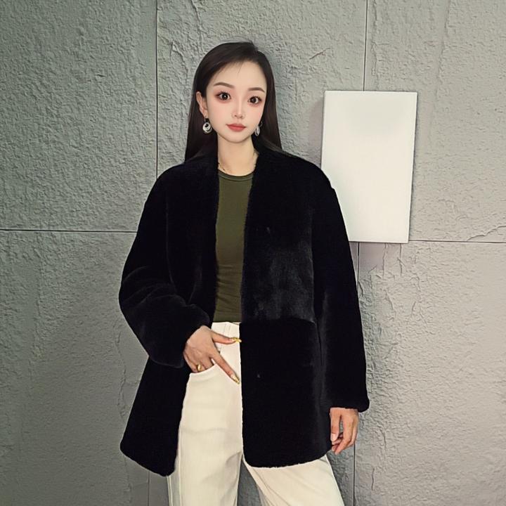 【雪威】原创风/丹麦进口短二水貂皮毛一体气质中长款轻奢外套8308