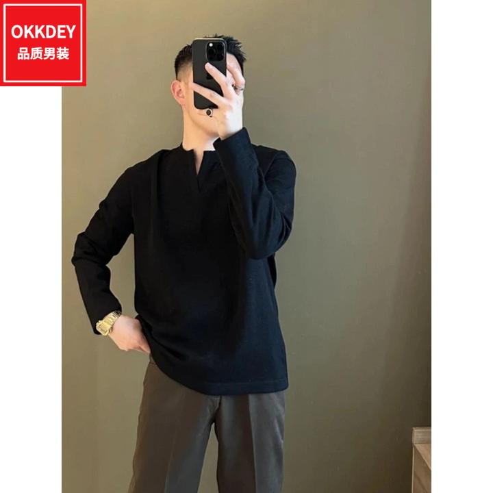 春秋新款复古慵懒风长袖T恤男生衣服高级感潮流休闲打底衫男士