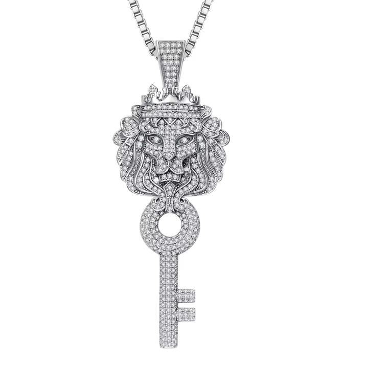铜锆石吊坠 欧美跨境狮子吊坠男士钥匙设计项链满钻镶嵌嘻哈饰品