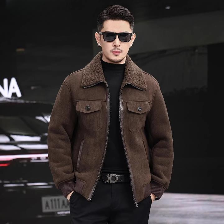 翻领羊毛机车夹克2025新款男皮草皮毛一体高端羊羔毛外套加厚保暖