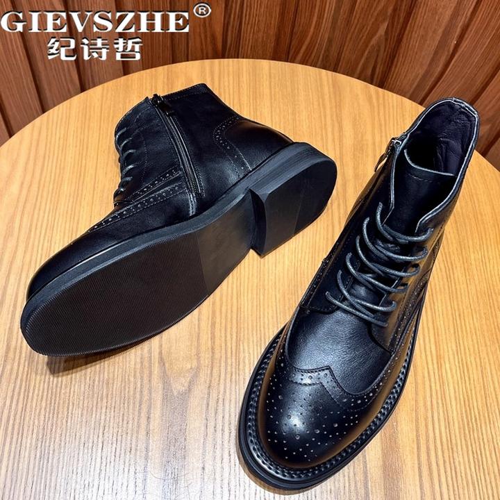 纪诗哲男鞋加绒个性轻便短靴男款时尚透气休闲鞋子轻奢百搭马丁靴