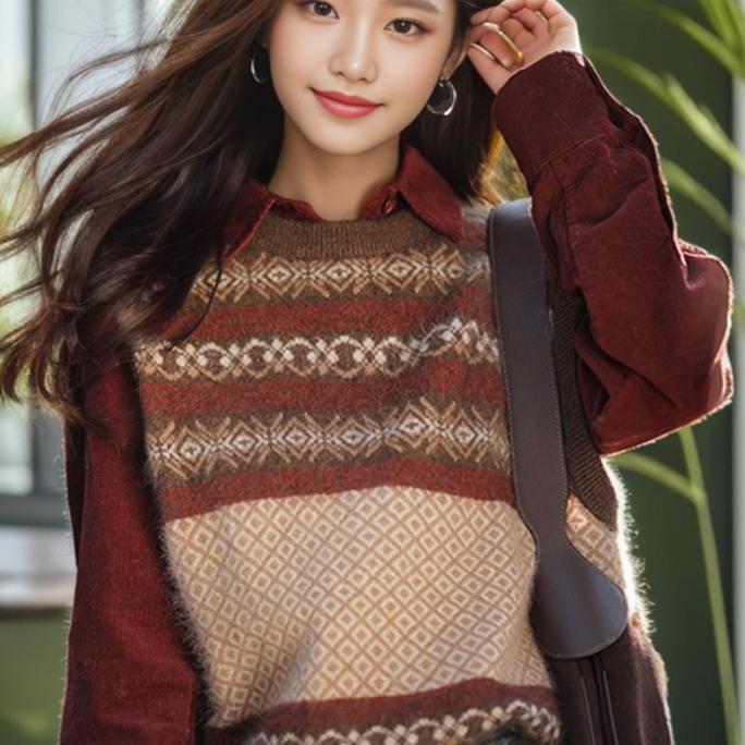 哥弟阿玛施正2025春秋季新款复古美拉德花色背心圆领无袖马甲女春