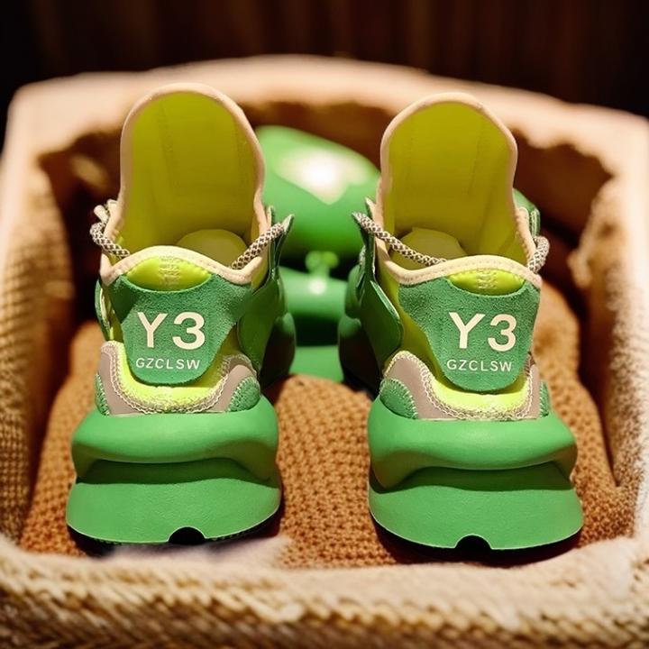 Y3GZCLSW秋季荧光绿老爹鞋男潮牌运动鞋真皮厚底增高情侣休闲鞋女