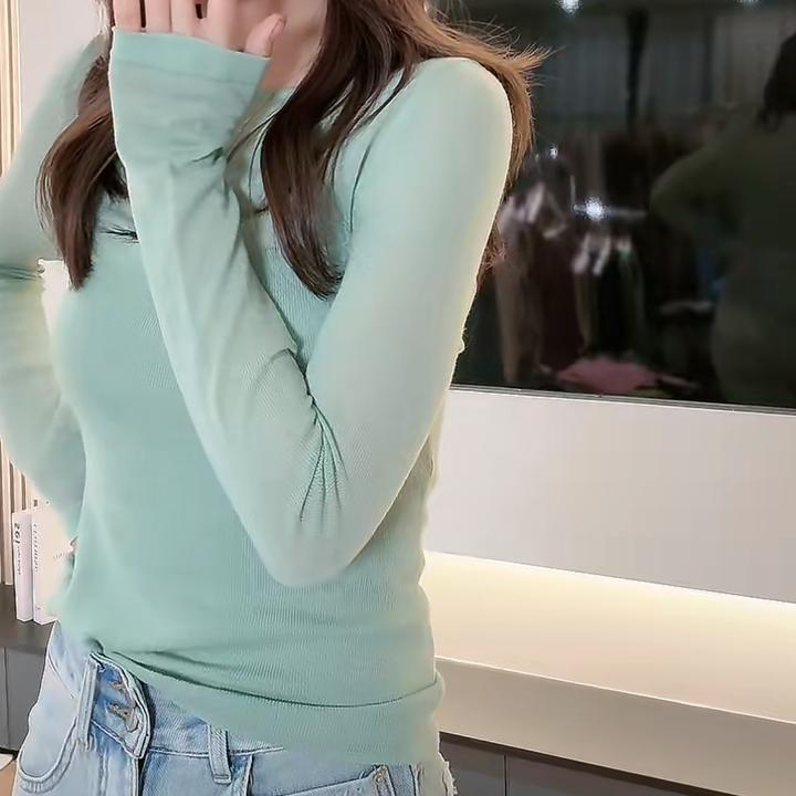 洋气女人味微透圆领套头上衣女2025新款春季气质减龄长袖针织衫