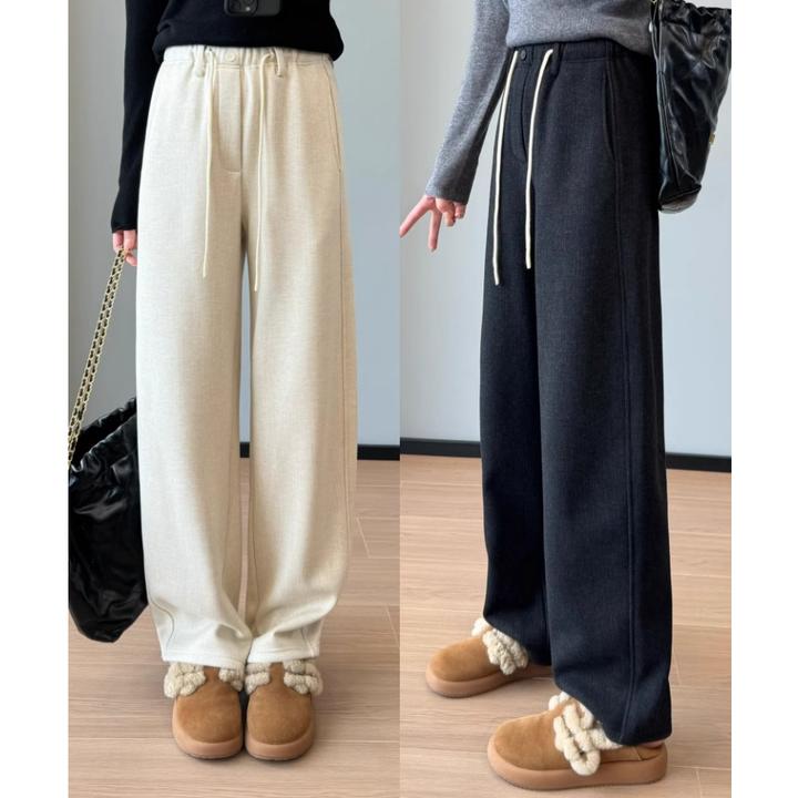 2024秋冬新款百搭加绒大码休闲裤梨型身材高腰显瘦宽松阔腿弯刀裤