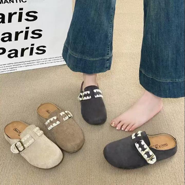 博肯女鞋半托软底增高新款厚底百搭休闲舒适平底8866